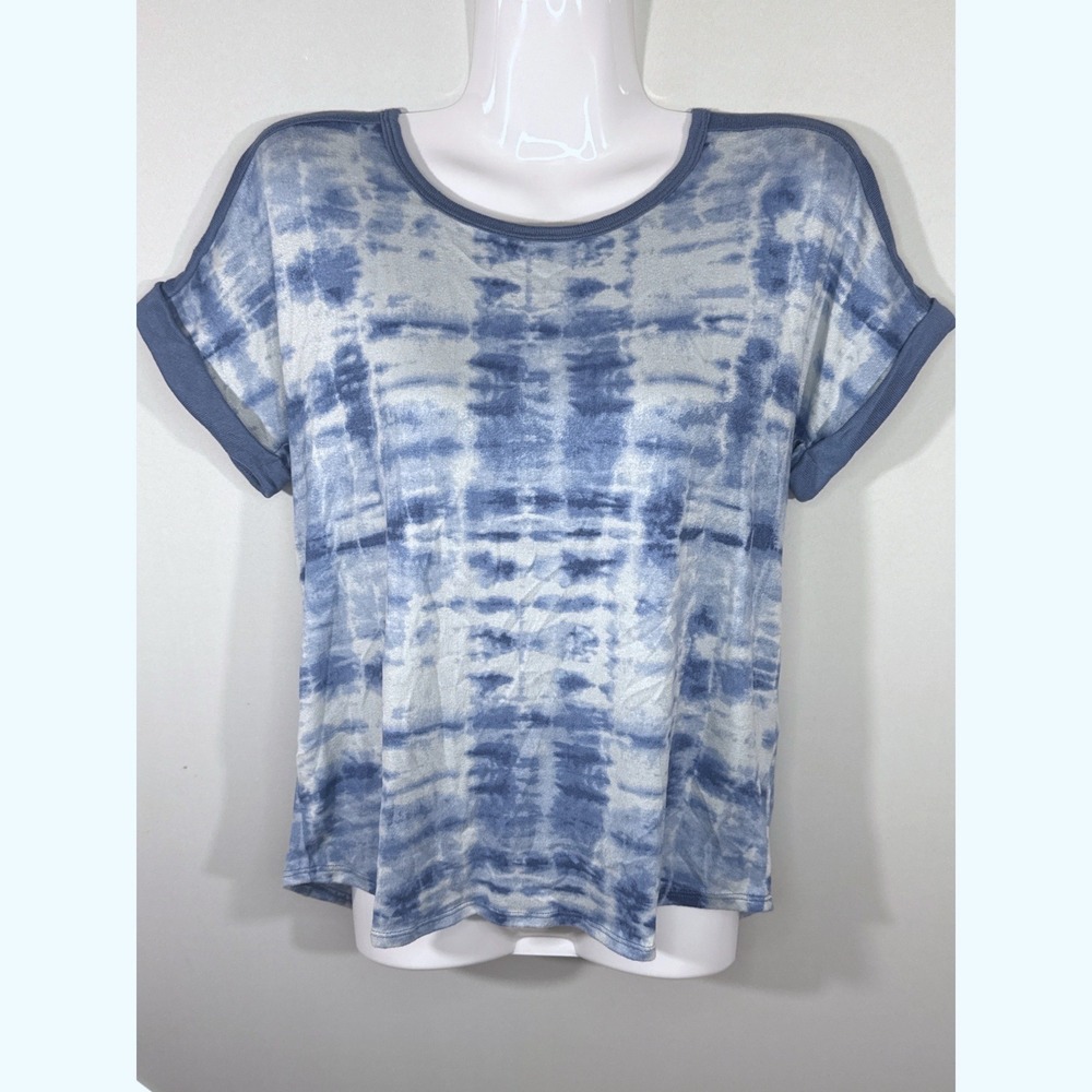 Lucky‎ Brand Womens Blue White Tie Dye Short Sleeve Knit Top Small Kidcore Y2K